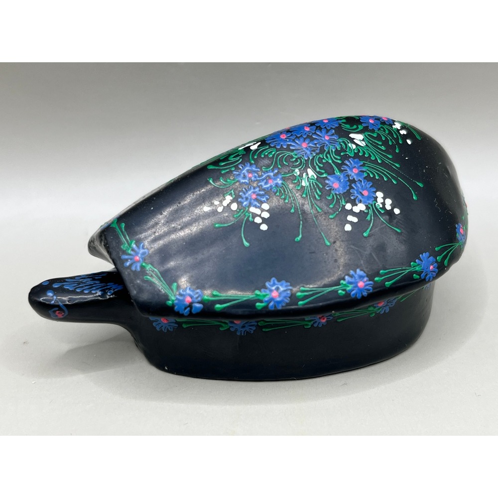 Vtg Hand Painted Lacquer Wooden Floral Turtle Trinket Box Decor 3.25" x 1.5"